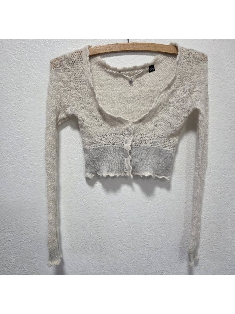 Knitted & Knotted Anthropologie Ivory Wispy Cardigan Alpaca Blend Crochet Size S